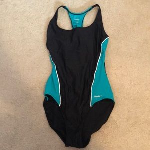 Black and teal Rebok one piece swimsuit